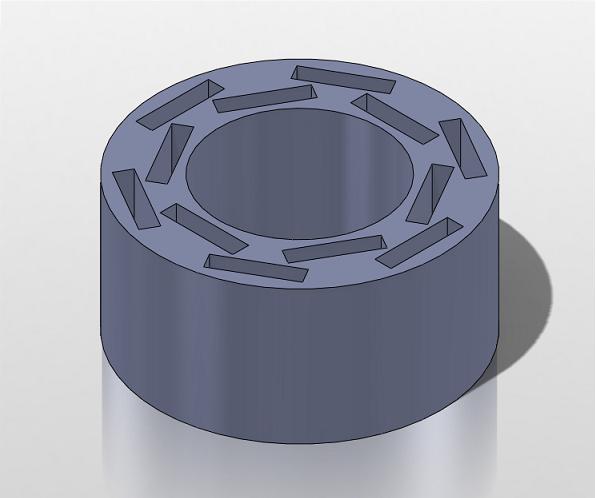 The staple cartridge houses 12 staples before they are fired into the ureter and bladder tissues.