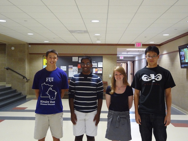 (Left to Right) Alexander Eaton, Sarvesh Periyasamy, Katherine Lake, Yue Henry Hu
