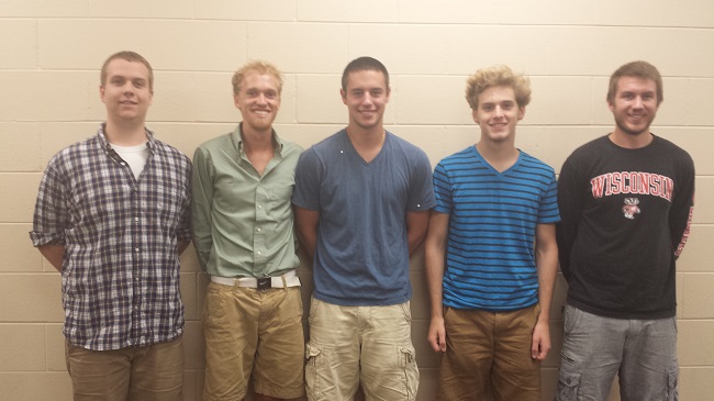 Left: Nathan Leppert, Aaron Bishop, Alex Ehlers, Josh Bensen, David Piotrowski