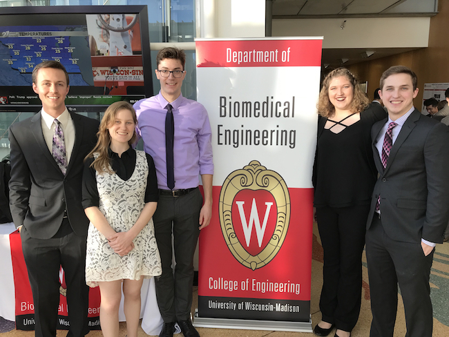 Fall 2017 BME Design Poster Presentation Day (from left to right: Logan Connor, Catharine A. Flynn, John Zunker, Hanna Barton, Benjamin Myers)