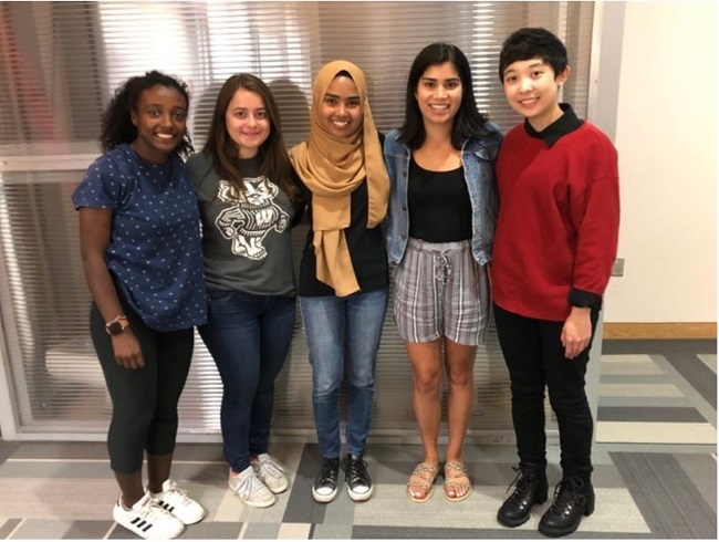 Team members from left to right:Tirhas Dempsey, Gabriella Medeiros, Amira Razuan, Hayley Raj, Alex Locsin