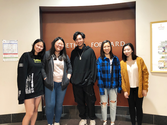 Team members from left to right: Xiaoxuan Ren, Ximian Li, Jiong Chen, Xiaofei Qu, Clarissa Tjoanda