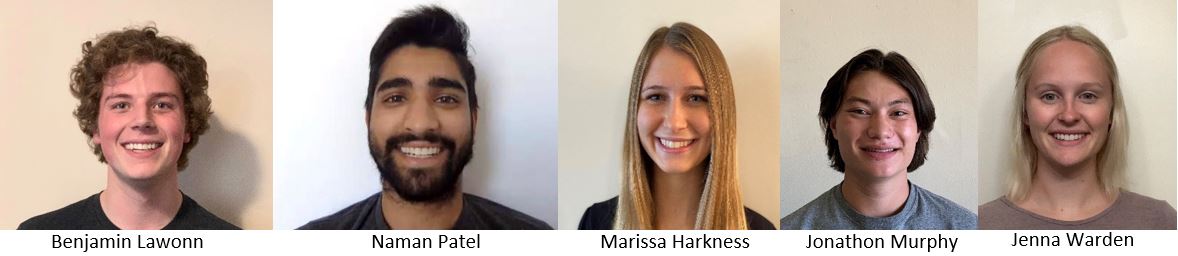 From left to right: Benjamin Lawonn, Naman Patel, Marissa Harkness, Jonathon Murphy, and Jenna Warden