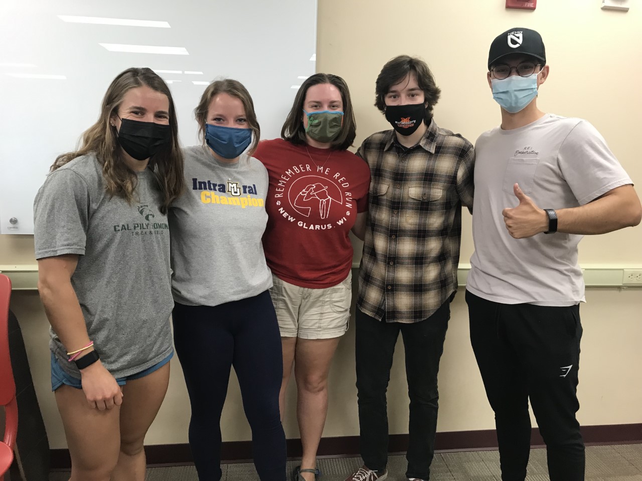 Team Photo. Left to Right: Gabby Snyder, Cate Fitzgerald, Emma Neumann, George Halunen, Ben Armstrong