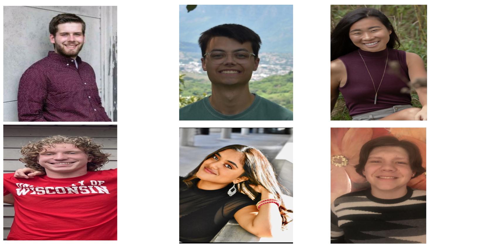 Top (from left to right): Ian Peterson, Elijah McCoy, Kimberly Chappell----Bottom (from left to right): Andrew Langholz, Anvesha Mukherjee, Chris Dach Jr.
