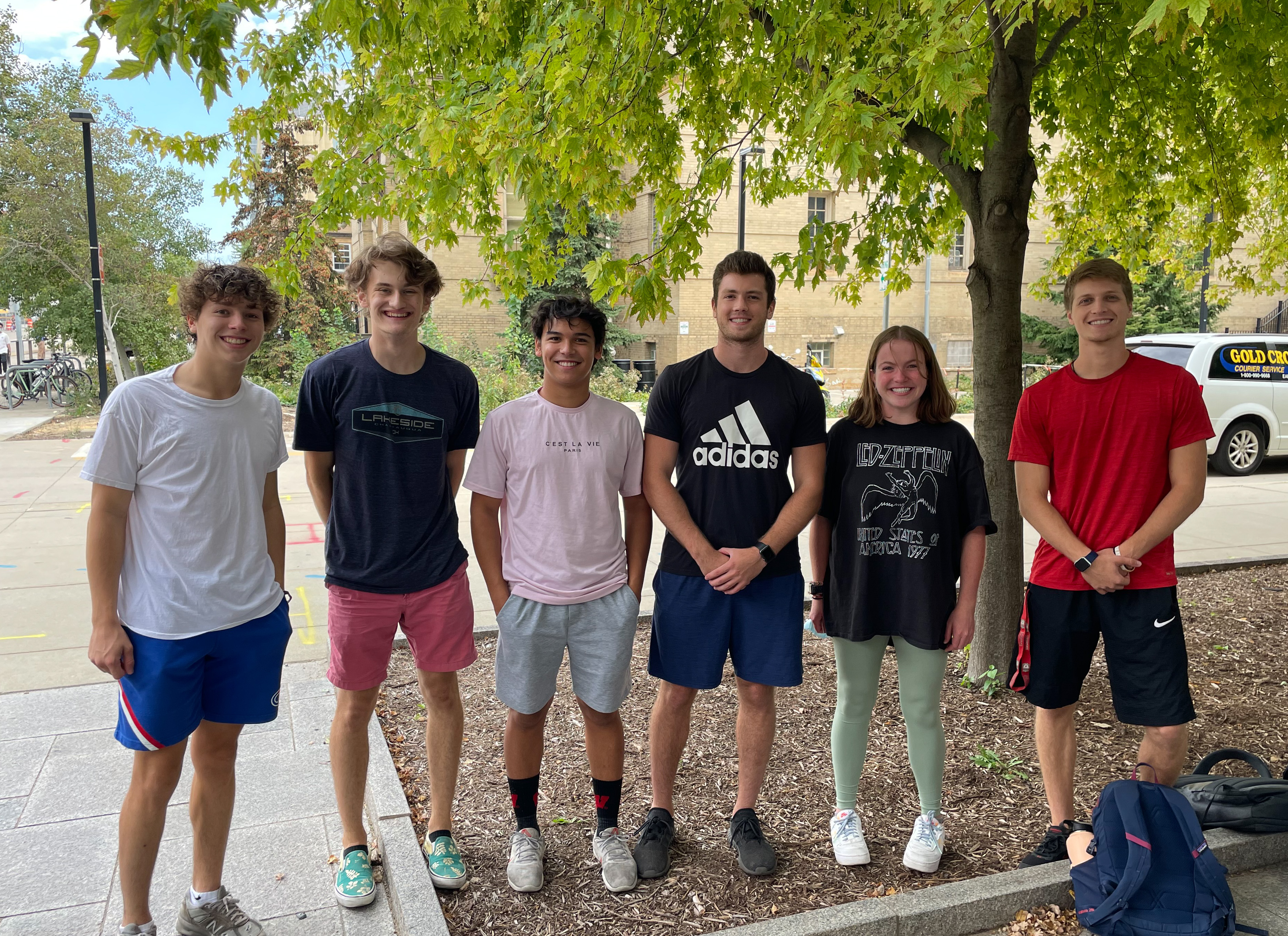 From left to right: Charlie Fisher, Alex Nadolski, Nate Burkard, Corey Steinhauser, Caitriona Treacy, Mark Nemcek