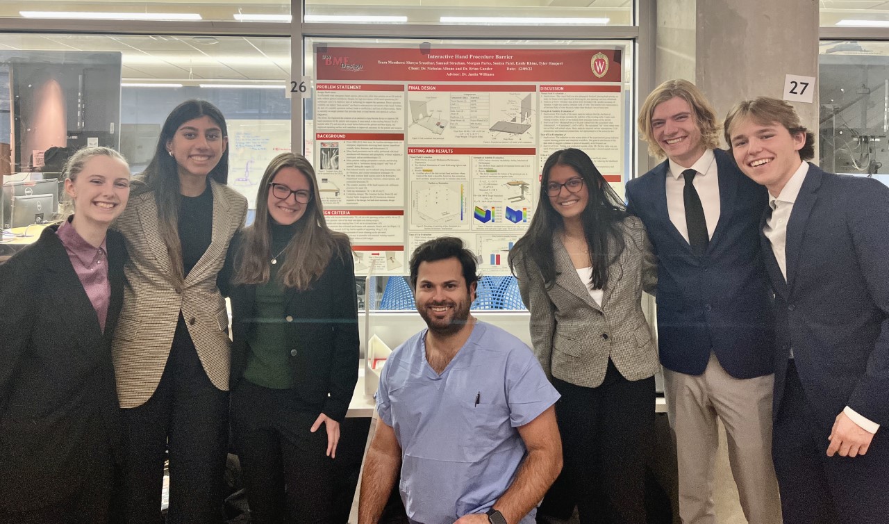 Left to right: Emily Rhine, Soniya Patel, Morgan Parks, Dr. Nicholas Albano, Shreya Sreedhar, Sam Strachan, and Tyler Haupert.