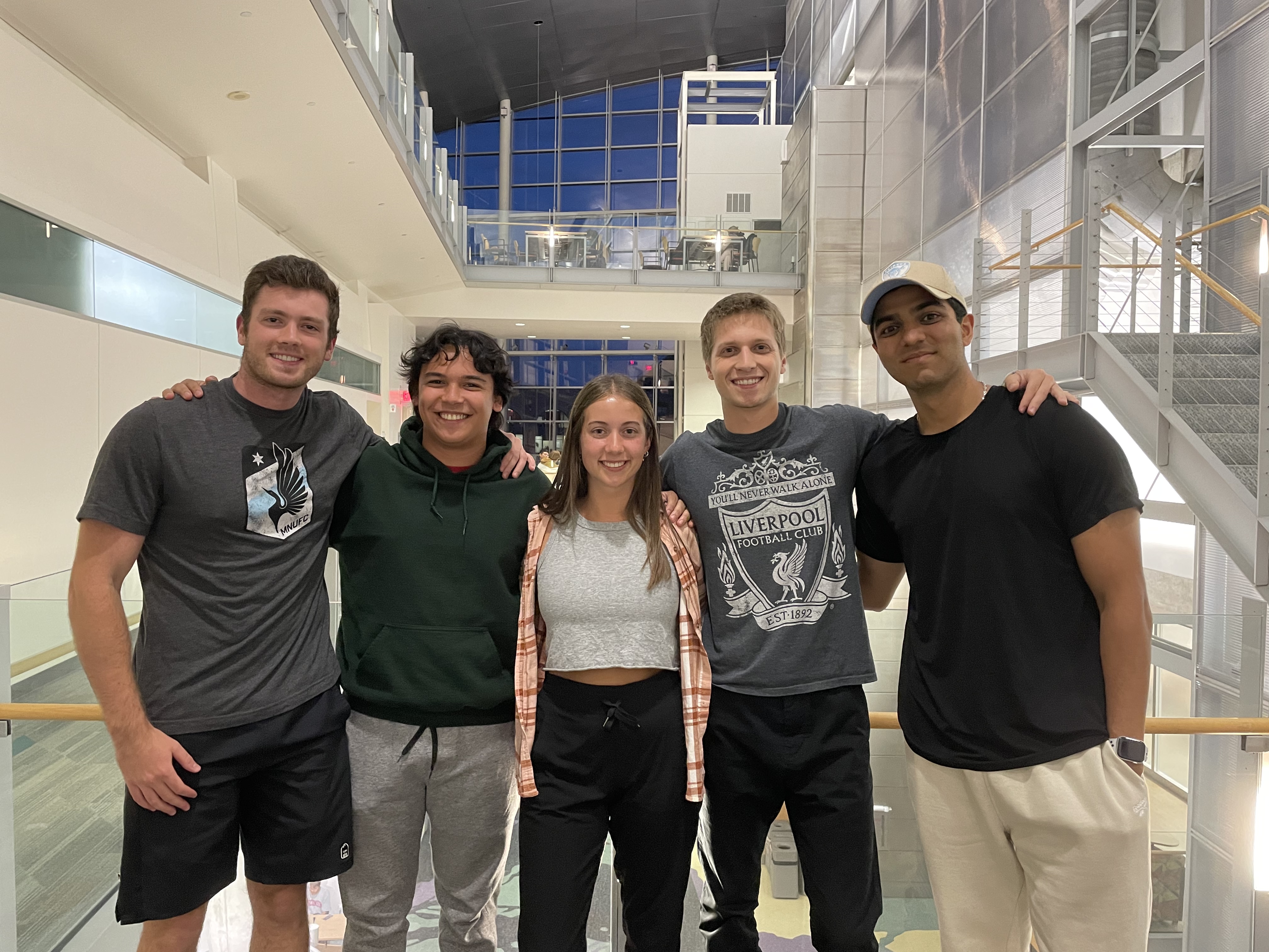 From the left: Corey Steinhauser, Nate Burkard, Abbie Stertz, Mark Nemcek, Sid Kulkarni
