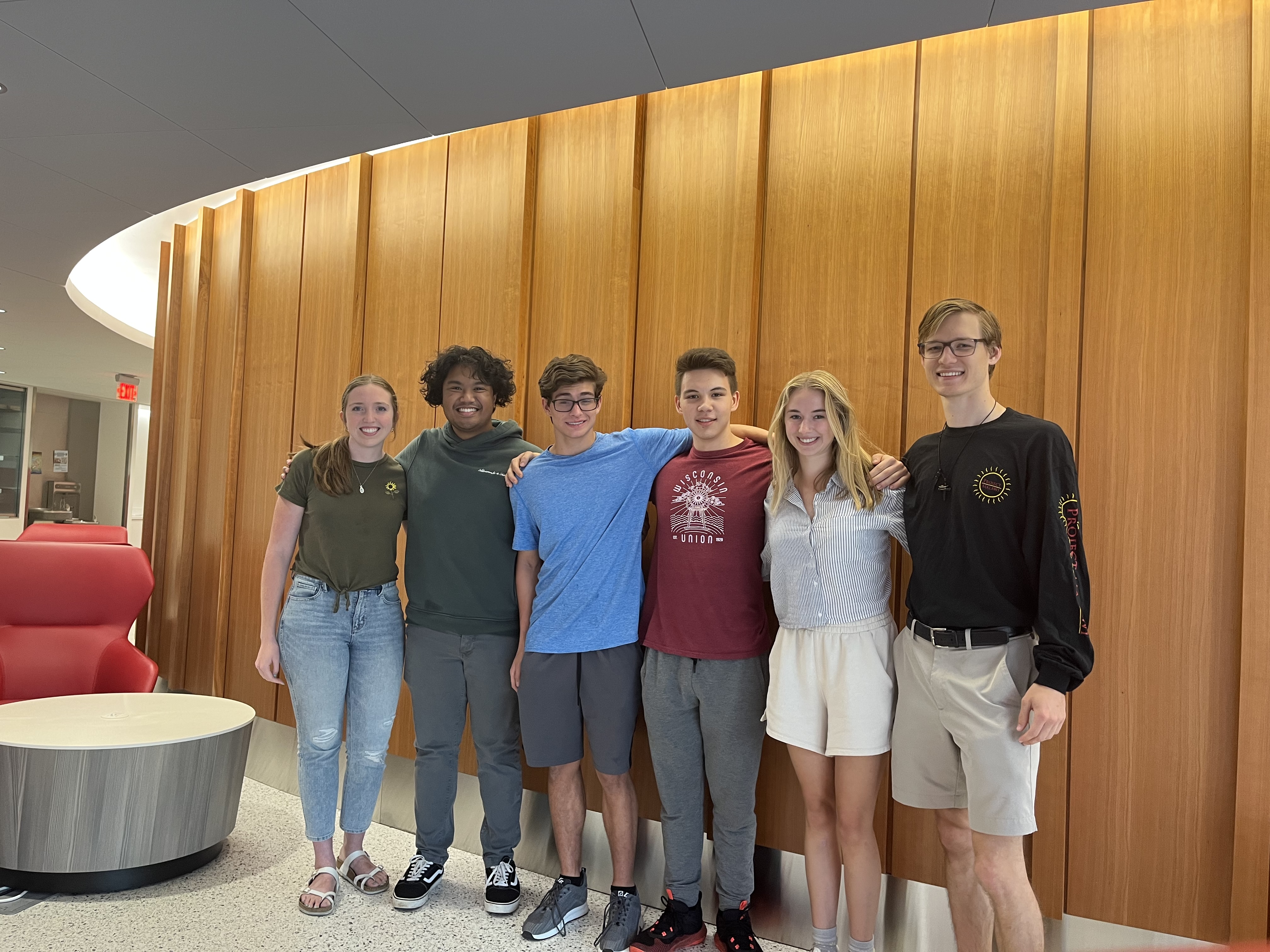 Chemistry Building. Left to right: Anna, Erwin, Leo, Ray, Allicia, Joel.