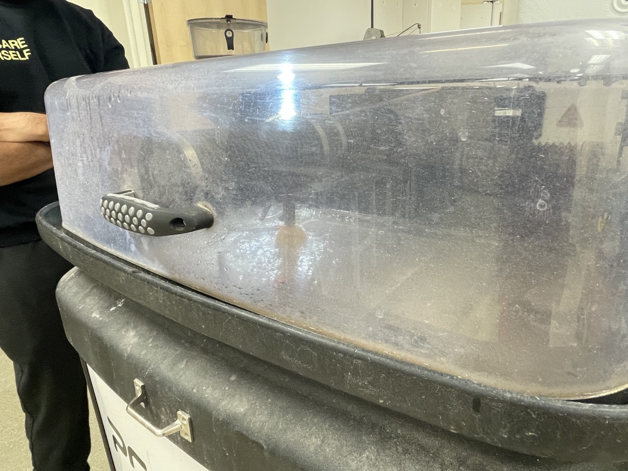 Water jet cutting the third damper case.