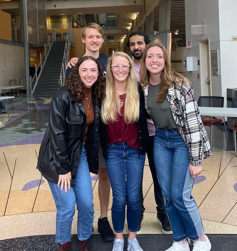 Team Picture: Front (left to right): Meghan Detra, Cora Williams, Anna Mercord. Back (left to right): Joel Nitz, Mustafa Al-Sakhbouri