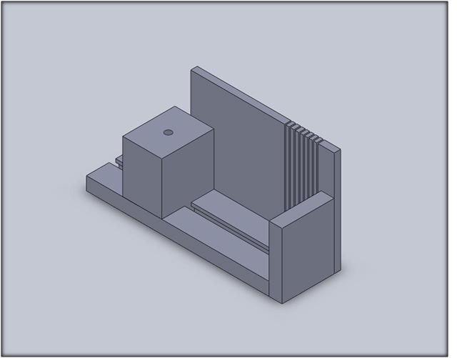 These two images are representative of our final design. As you can see the side wall have a series of 8 slices, which was a number specifically delegated by our client. The top is now open, which was altered from previous designs we had considered. This is for increasing the ease of use for our client. The slidding wall along the base does lock into place with a bolt and hex nut system.