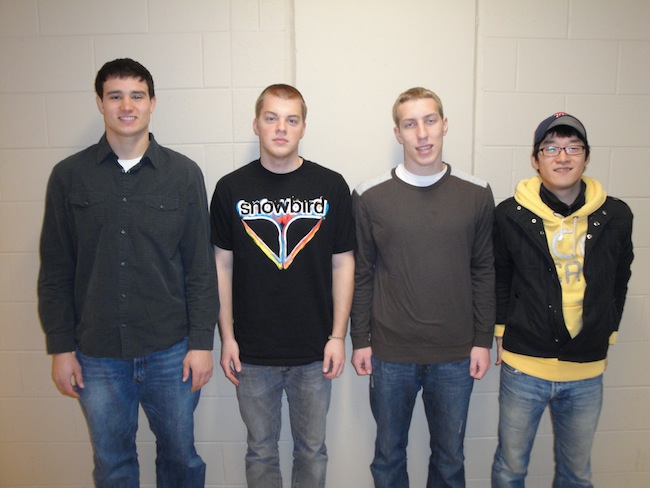From left to right

Andrew Hanske(BSAC), Evan Flink(Communicator), Nicholas Thate(Leader), Tongkeun Lee(BWIG)
  
