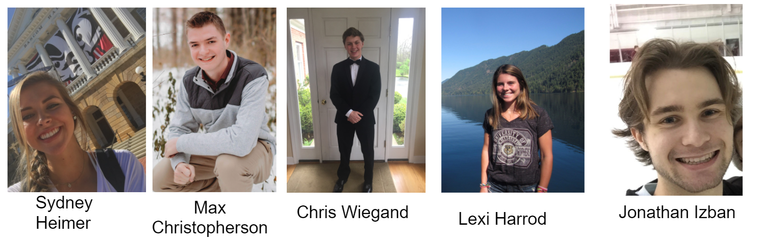 From left to right: Sydney Heimer, Max Christopherson, Chris Wiegand, Lexi Harrod, Jonathan Izban