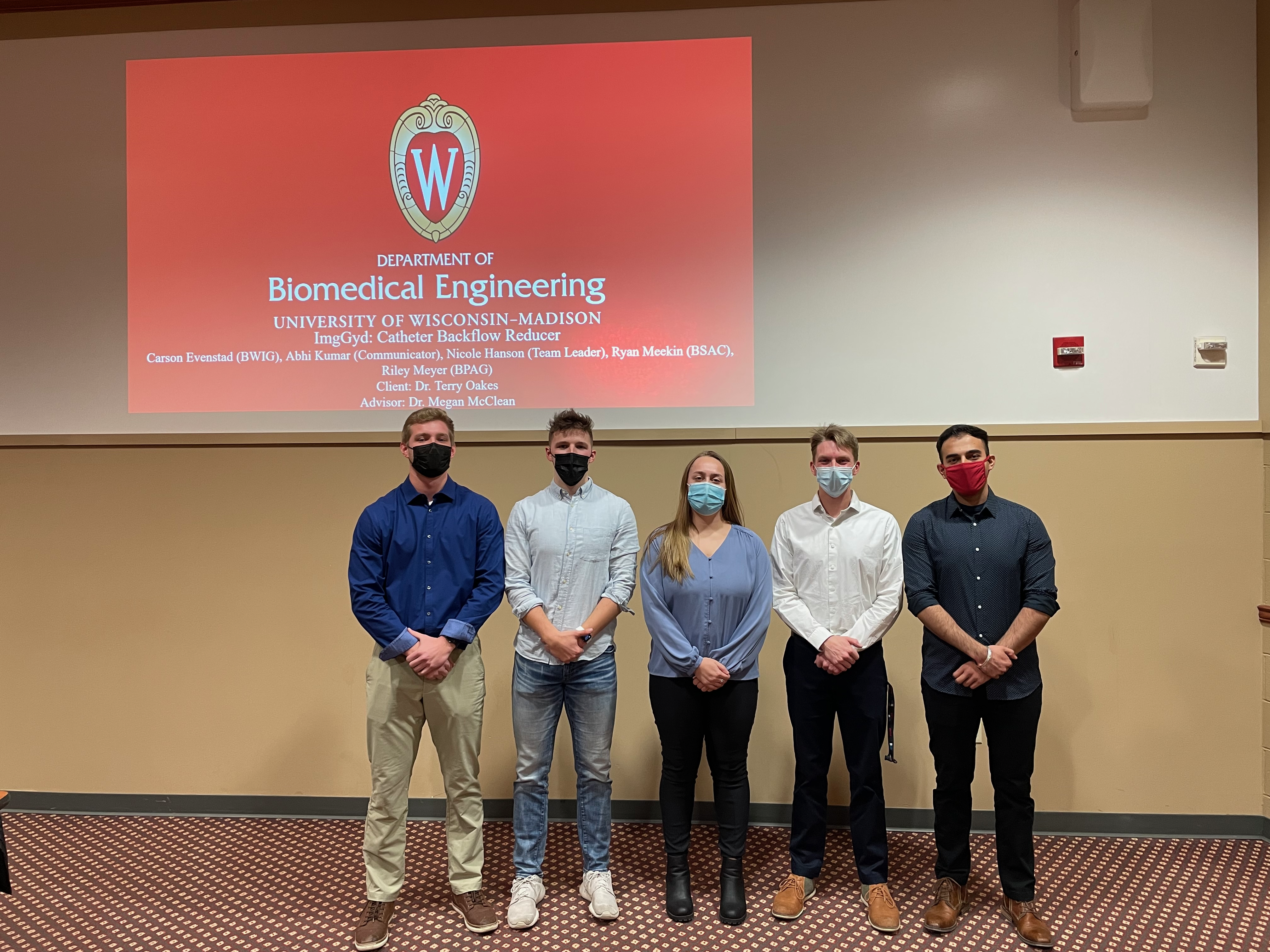 Left to Right: Ryan Meekin, Carson Evenstad, Nicole Hanson,  Riley Meyer, Abhi Kumar