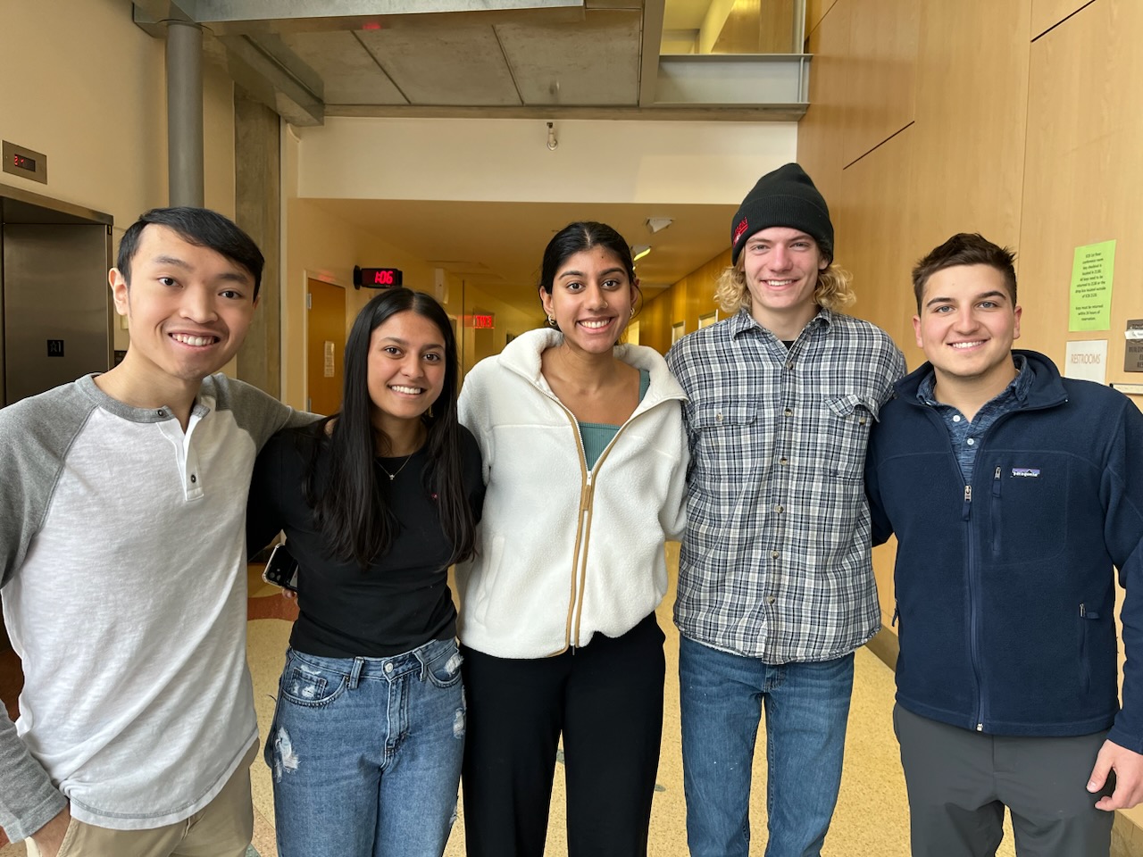left to right: Matthew Pham, Shreya Sreedhar, Soniya Patel, Samuel Strachan, Mitchell Benyukhis