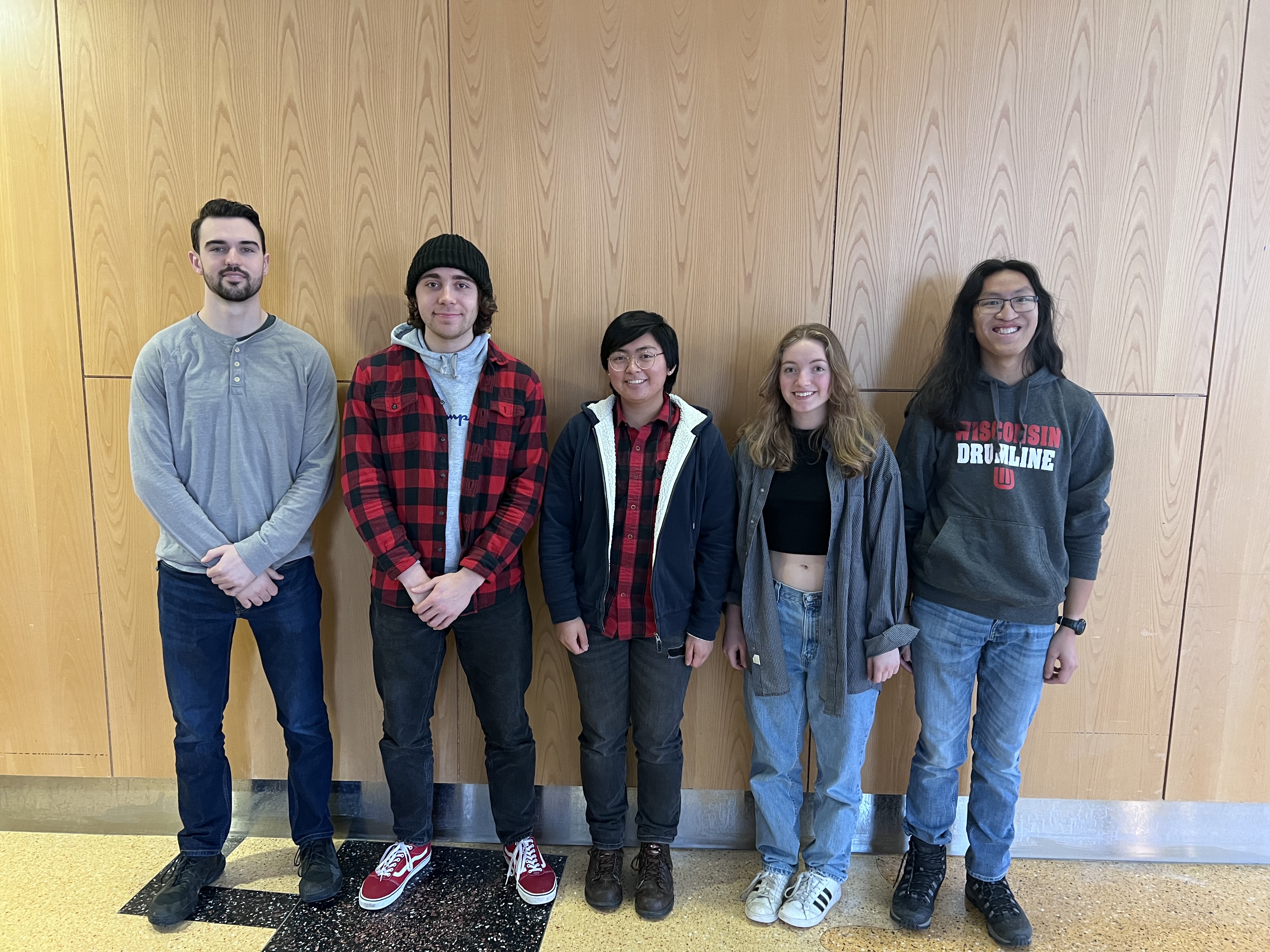 Left to Right: Owen Kolnik, Carson Endries, Rae Salazar Ng, Anna Kallsen, Charlie Johnson
