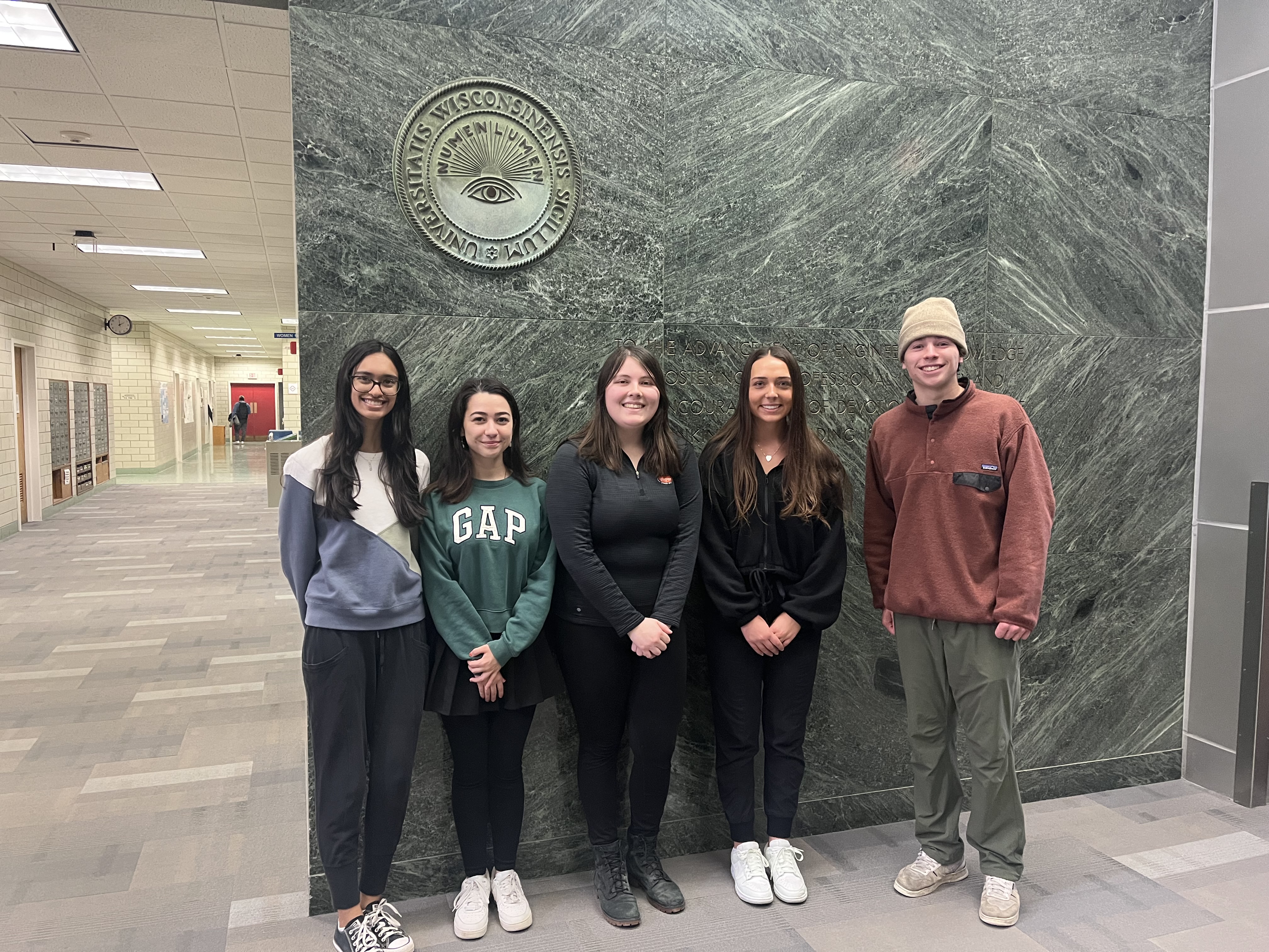 From left to right: Tanishka Sheth, Sophia Finn, Loukia Agoudemos, Abbie Schaefer, Charlie Fisher