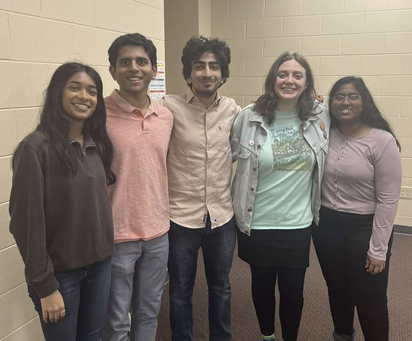 Left to right: Shreya Godishala, Harshee Yarlagadda, Dev Shah, Julia Schrag, Darshigaa Gurumoorthy